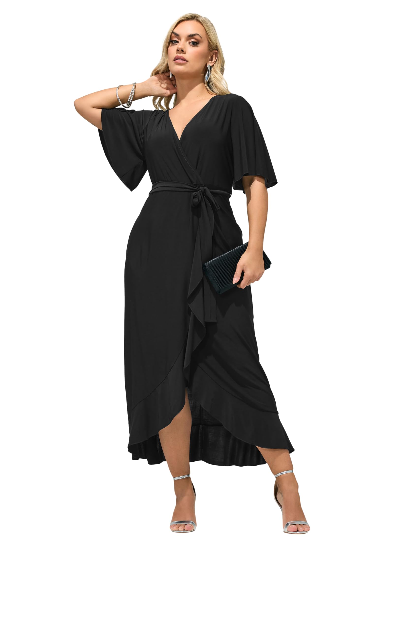 Yours London Curve Ruffle Hem Wrap Dress - Women's - Plus Size Curve Black