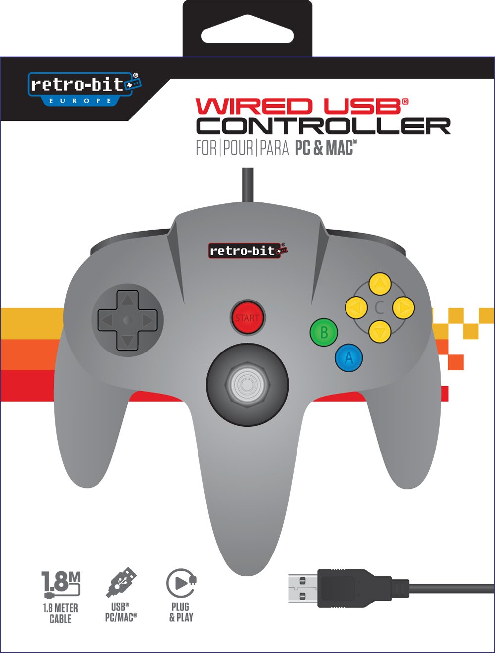 N64 Wired USB Controller Mac Retro-Bit Europe (PC DVD)