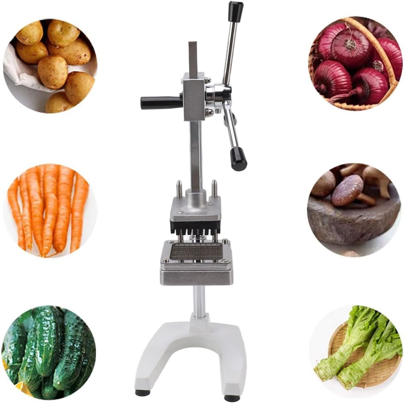 Commercial French Fry Cutter, Stainless Steel French Fry Cutter Potato Dicer with 3 Sizes Blades, Vegetable Chopper Onion Chopper Dicer Cutter for Restaurants & Home Kitchen