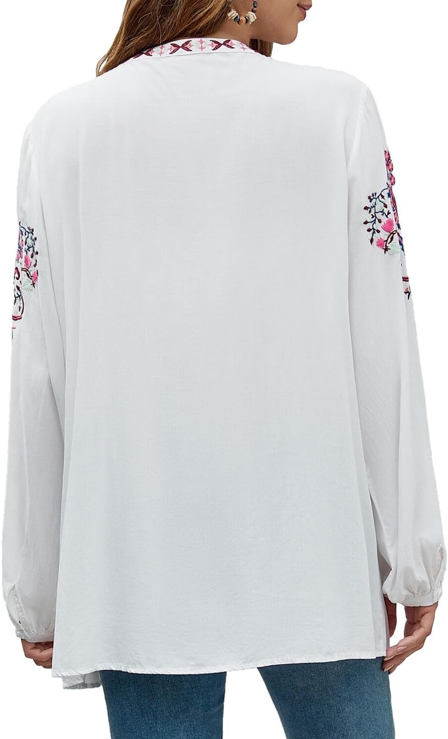 Womens Long Sleeve Shirts Fall Tops Embroidered Blouses Casual Loose Peasant Tunic Mexican Trendy Clothes - Image 4