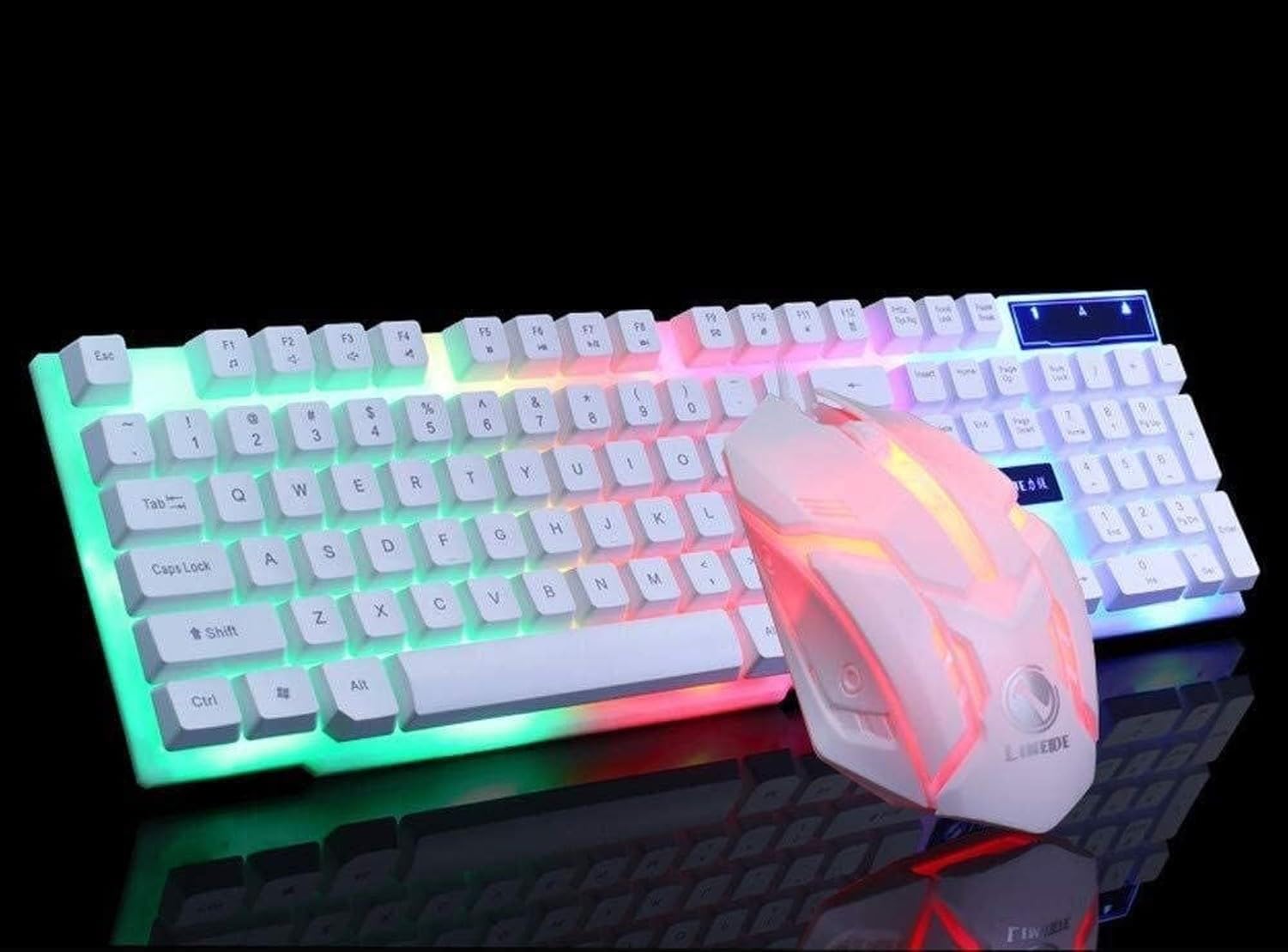 Zestaw Klawiatura i Mysz USB Podświetlane LED Dla Graczy Kolorowa Iluminacja Rainbow PC