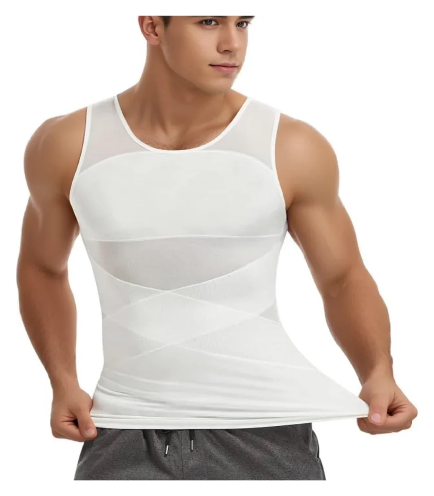 Camisa de compresión para hombre, moldeadora de pecho, abdomen, moldeadora de cuerpo, camiseta interior adelgazante, chaleco de entrenamiento, camiseta sin mangas para hombre