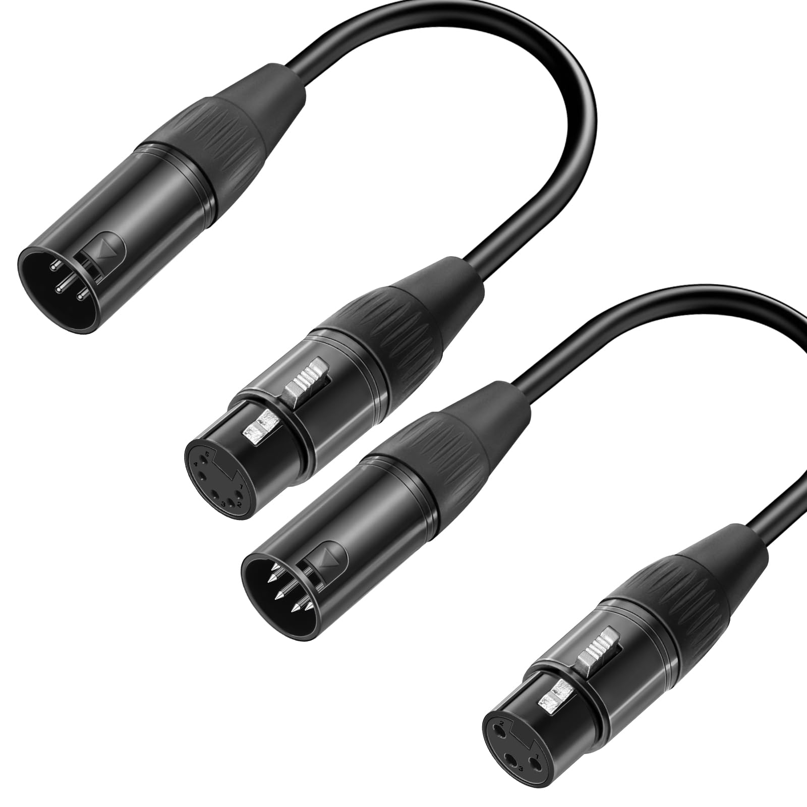 Kumiho 2-Pack XLR to DMX Adapter Cables (12-Inch) 3-Pin Male to 5-Pin Female & 3-Pin Female to 5-Pin Male,Durable DMX512 Lighting & Microphone