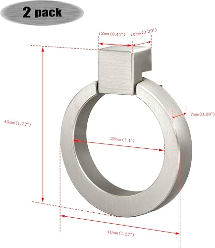 Miniatura 2 de Pomos de gabinete, aleación de zinc, tirador de anillo de cajón de latón cepillado redondo para gabinete de cocina, perilla de cajón de puerta