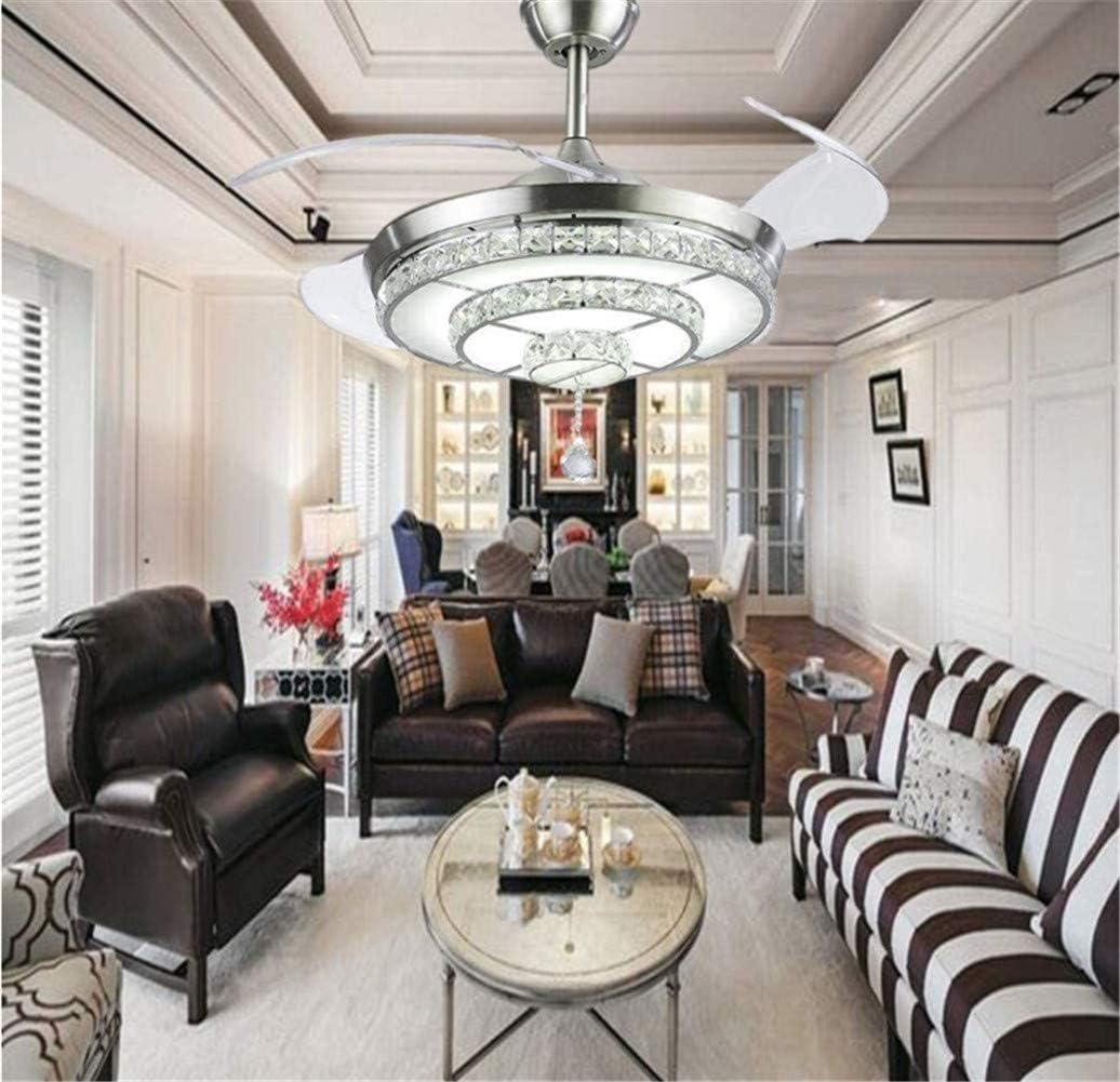 42 Inch LED Crystal Ceiling Fan Light with Remote Control, 3 Color Change 3 Speed Retractable Ceiling Fandelier Lighting for Livingroom Diningroon Bedroom