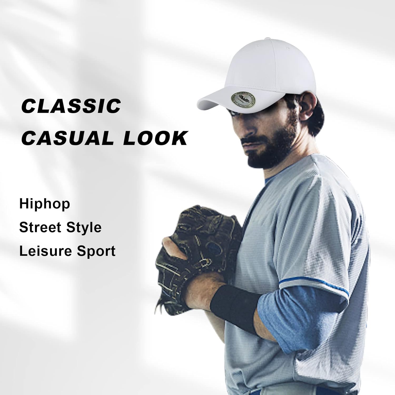 Miniatura 7 de ALAWING Gorra de béisbol plateada de tamaño ajustable para actividades al aire libre, algodón puro, resistente al sudor y transpirable, M