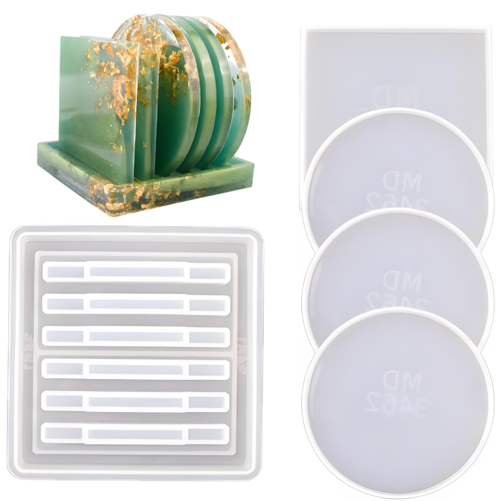 Stampo Per Sottobicchieri In Resina - 5 Pezzi Rotondi E Quadrati - Per Creazioni Artigianali E Decorazioni - Foto 5