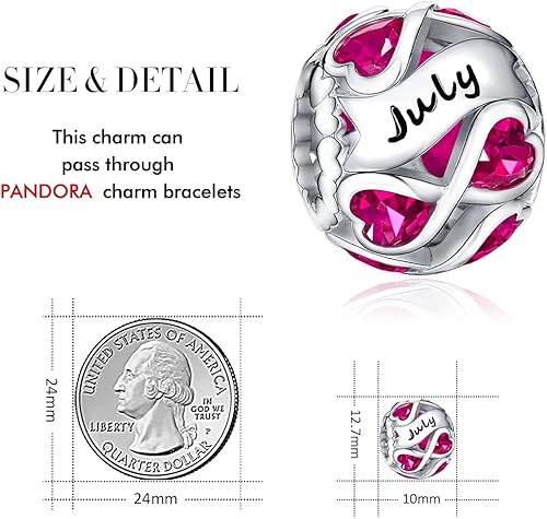 Miniatura 4 de FOREVER QUEEN Dijes de piedra natal de plata de ley 925 con corazón de amor infinito para pulseras y collares con circonita cúbica 5A, regalos de