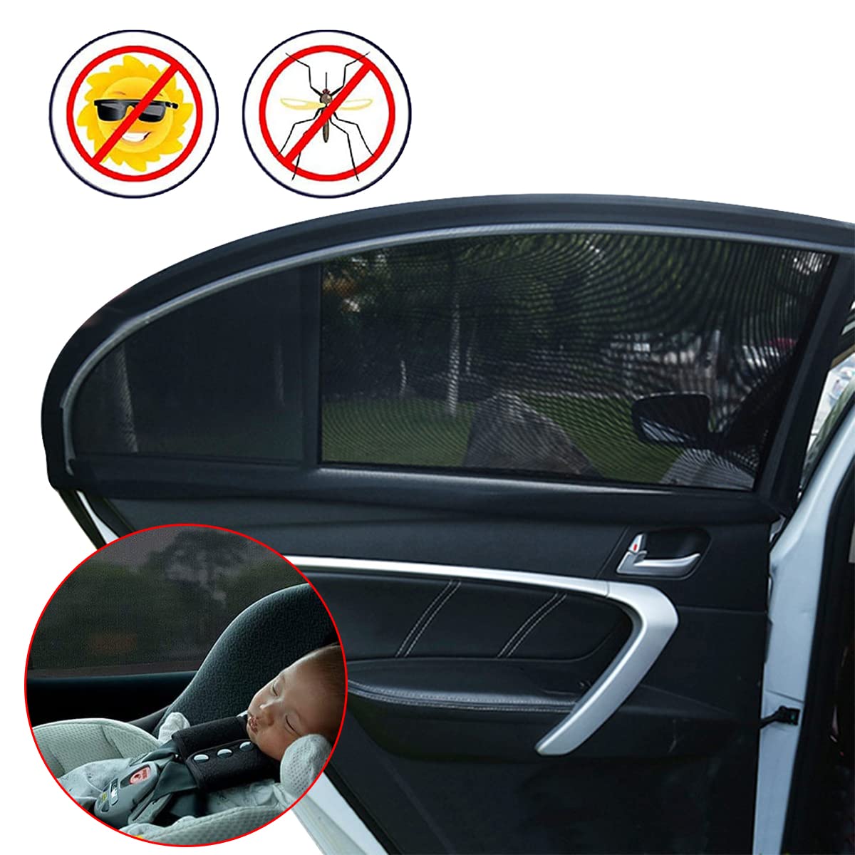 NALANDA Car Window Shade for Baby Adjustable Breathable Mesh Curtains Net Rear Door Outdoor Camping Netting (M)