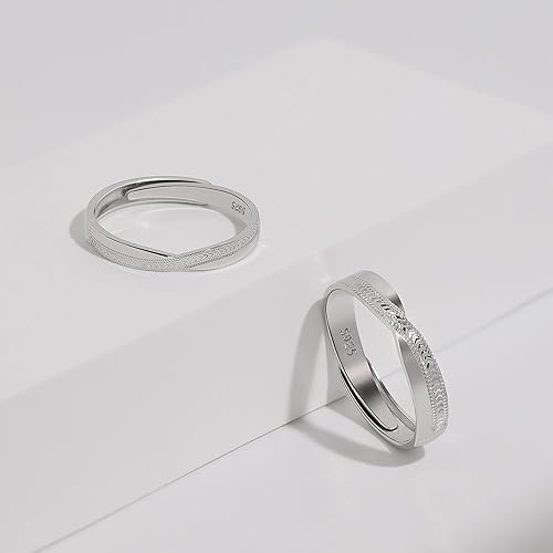 Miniatura 29 de Meissa 2 anillos de plata de ley para hombres y mujeres, anillos simples para parejas, tamaño ajustable, circonita cúbica a juego, anillos
