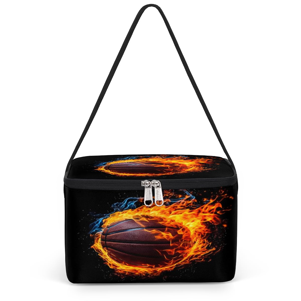 GzLeyigou Fire Basketball Lunch Bags for Women Men 9 Cans, Hot & Cold Food Delivery Bag Insulated Grocery Bag Insulated Lunch Box Cooler Bag for Office Work Picnic Beach