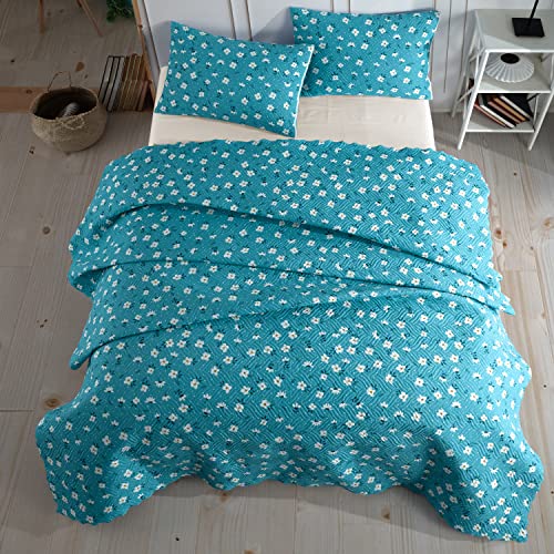 buanart Tagesdecke Set 200x230 Und 2x50x70 Kissenbezug Patchworkdecke Bettüberwurf Gesteppt Quilt Bett Überwurfdecke Leicht, Sofaüberwurf Decke Tagesdecken Bei Ultraschall Genäht Gemusterte (Türkis) Cover