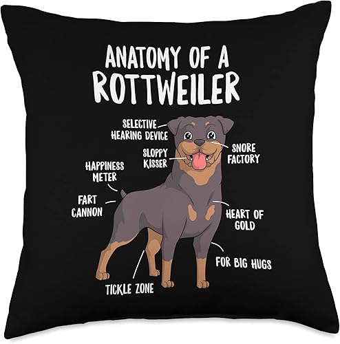 Hilarious Doggos Puppies & Memes Anatomy of A Rottweiler Dog Owner Rottie Puppy - Almohada divertida y bonita, 18 x 18 pulgadas, multicolor