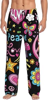 Peace Love and Dove Flower Power for Comfy Men's Sleep Pants, Elastic Waist & Pockets, Lightweight for Home