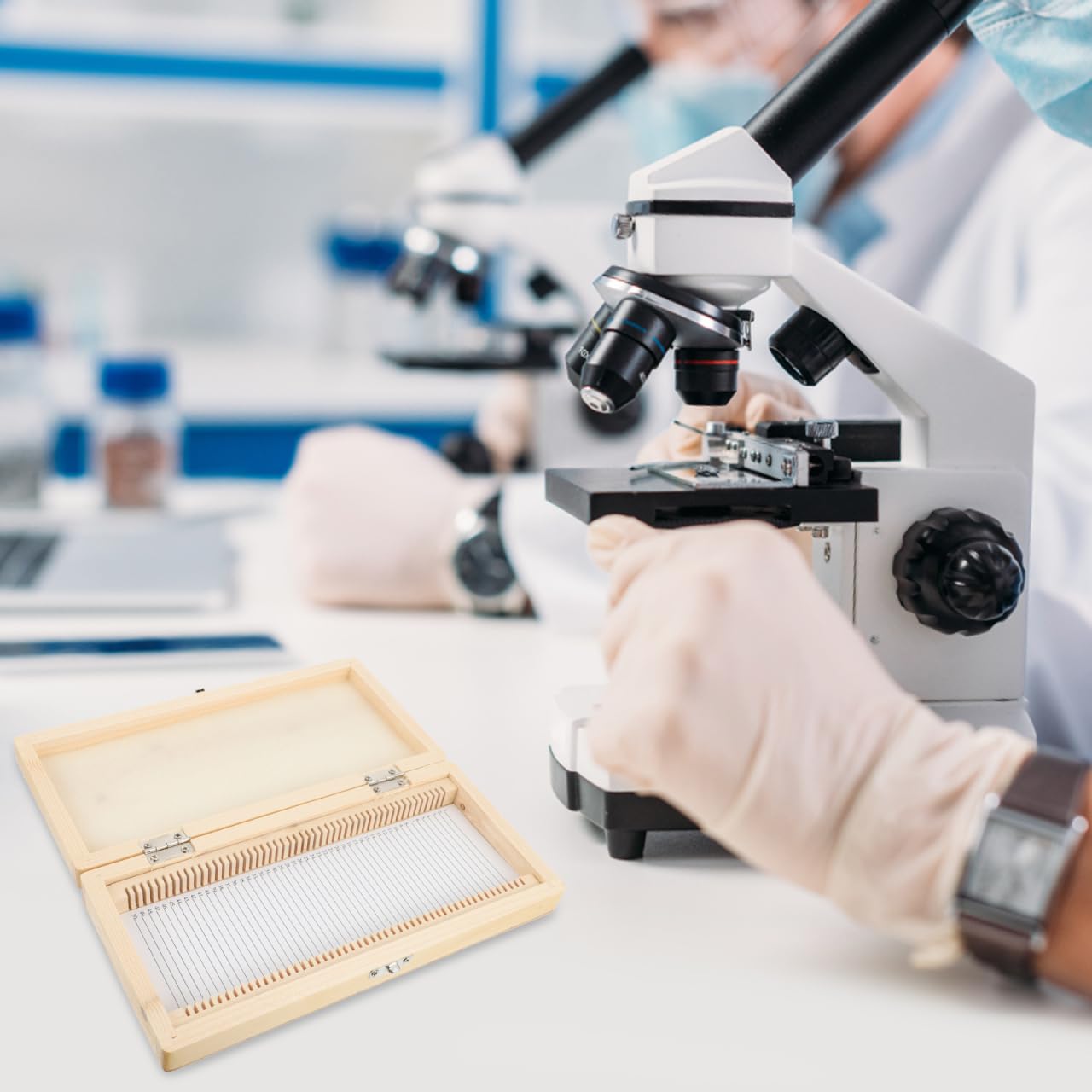 Boîte de Rangement pour Lames de Microscope 50 Lames Métal Nickelé Serrure