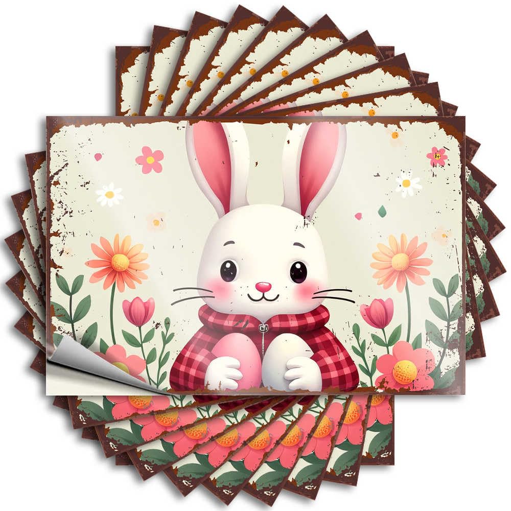 Springtime Bunny with Eggs in Plaid Coat Bumper Kitchen Sets Self Adhesive | Fire Tumbler Vinyl Sticker Pack for Math(6X9CM)