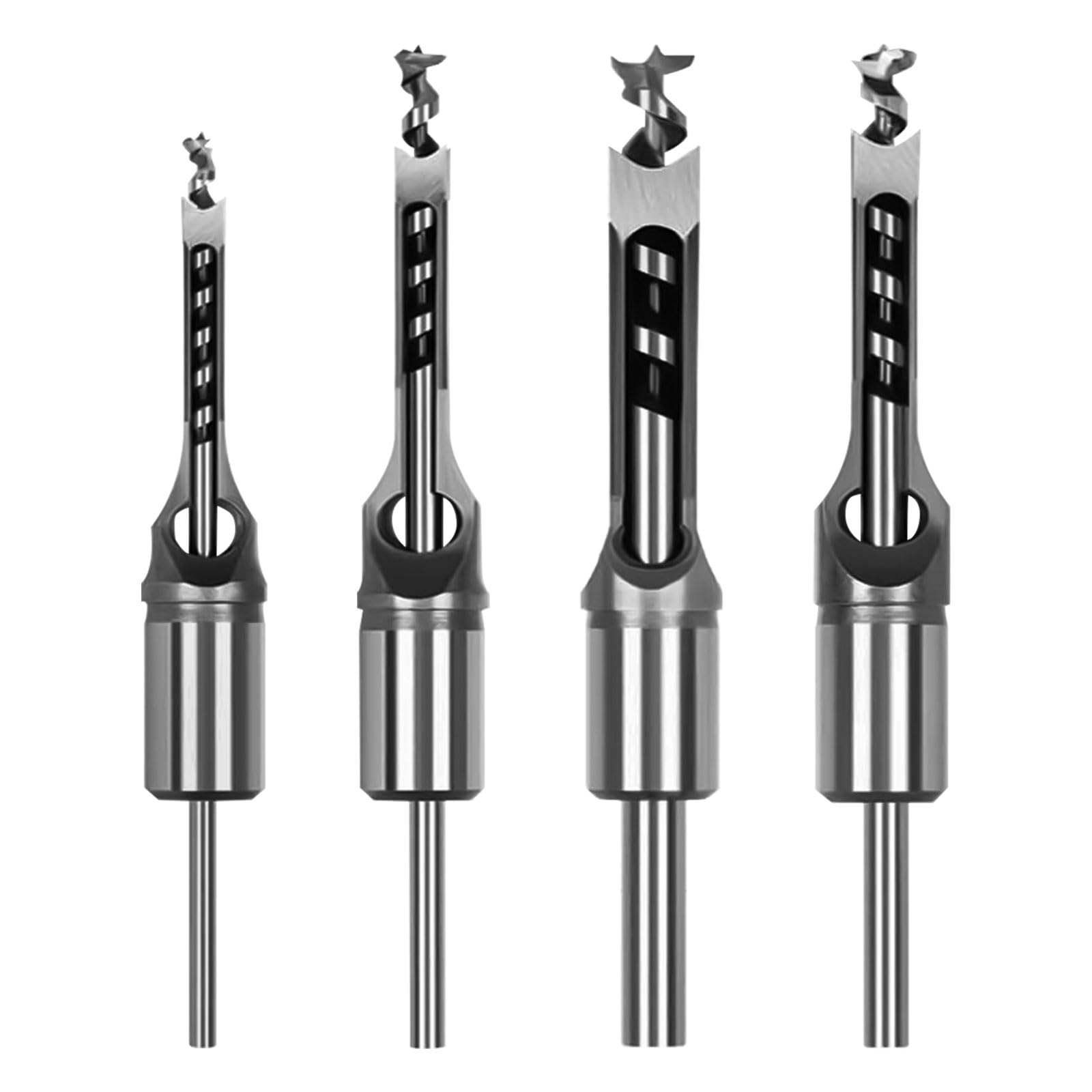 Square Hole Drill Bit, Woodworking Mortiser Drill Bit, High Speed Steel Mortising Chisel Set Wood Hole Saw with Twist Drill for Carpenter (1/2 1/4 5/16 3/8 Inch Silver)