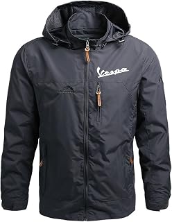 RILIPU Men's Waterproof Hooded Jacket with Vespa Print Rain Jacket Lightweight Raincoat for Outdoor Adventures