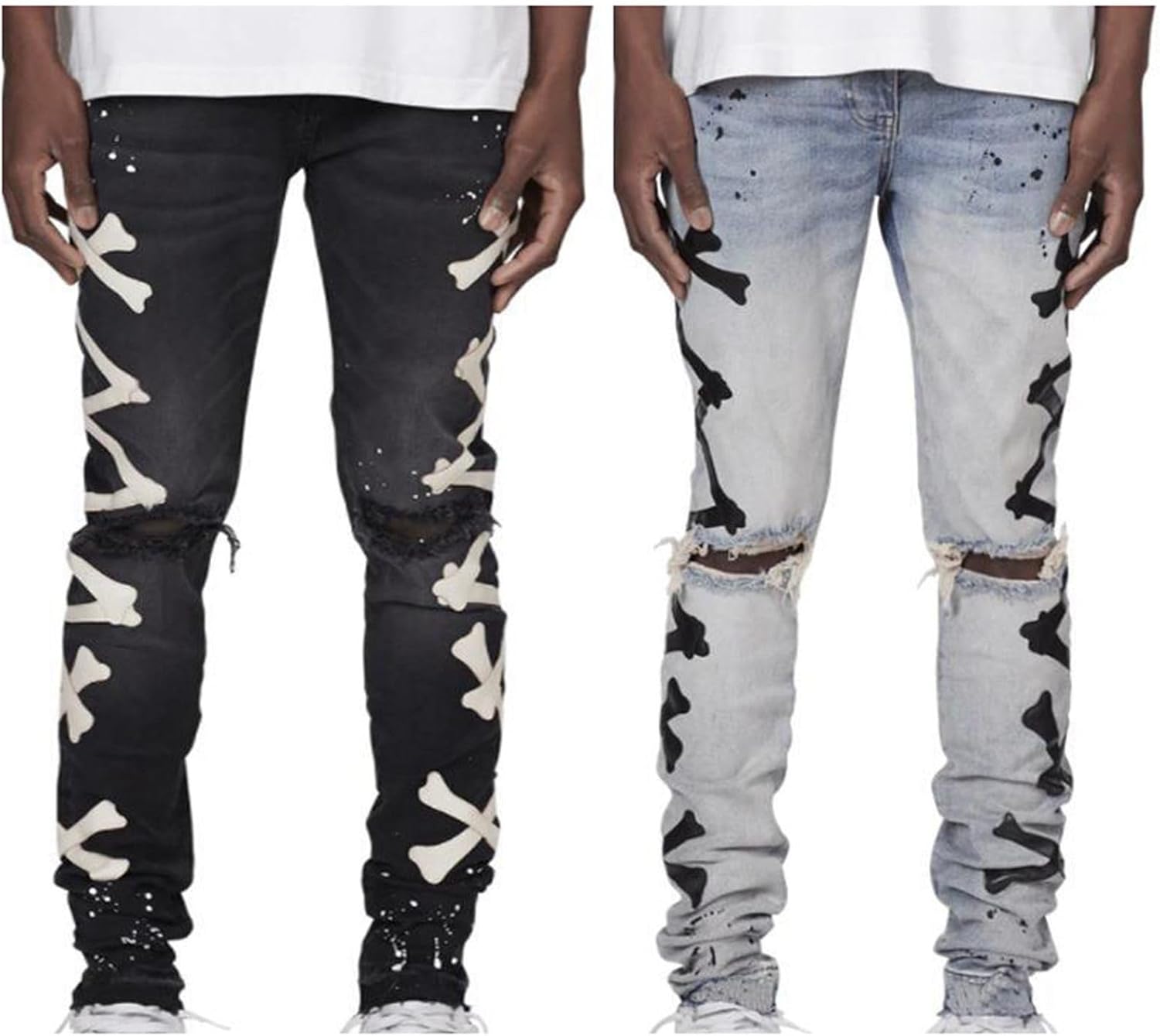 [Taopagii] デニムパンツ メンズ ダメージジーンズ 骨頭 プリント 個性 スタイリッシュ スキニーパンツ テーパードパンツ人気商品一覧 通販
