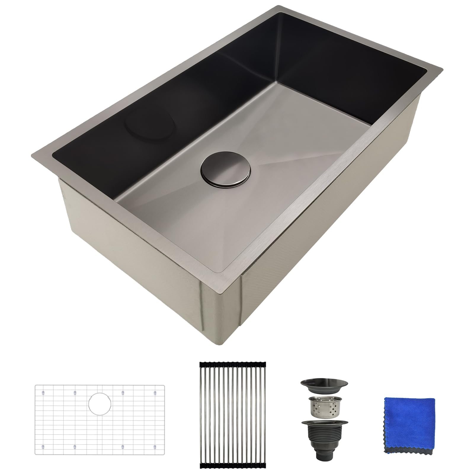 Évier de cuisine encastrable noir de 76,2 cm en acier inoxydable Delironexu