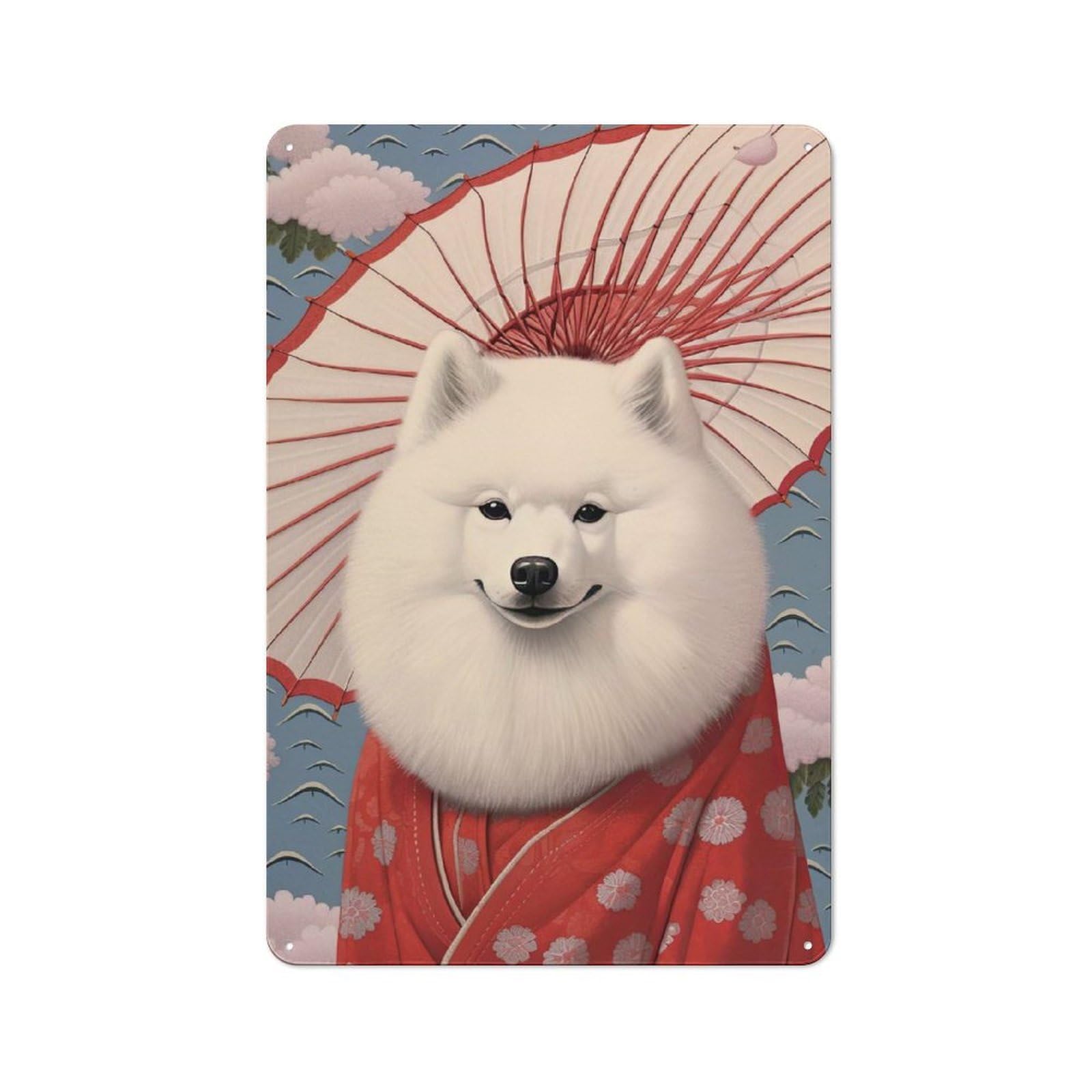Junmoney Style-7 Samoyed Geisha Vintage Tin Sign 30X20cm, Rustic Bistro Wall Plaque For Kitchen, Cafe, Pantry Or Dining Room