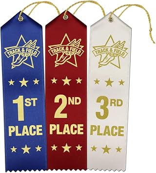 RibbonsNow Track & Field Ribbons 1st - 2nd - 3rd Place with Card & String