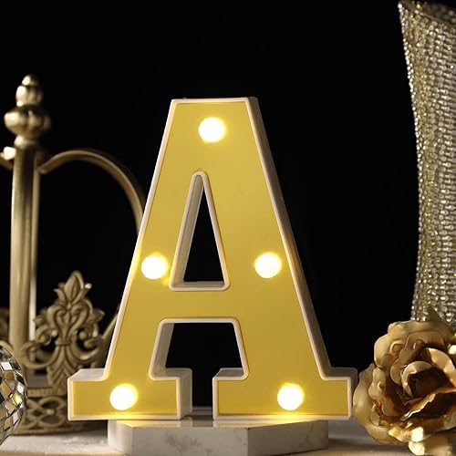Efavormart - Letras de marquesina dorada 3D de 6 pulgadas, 5 letras LED iluminadas, color blanco cálido, letra A