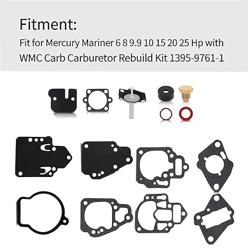 Miniatura 3 de 18-7212 Kit de reconstrucción de carburador para kit de diafragma y junta Mercury Mariner se adapta a muchos 6 8 9.9 10 15 20 y 25 HP