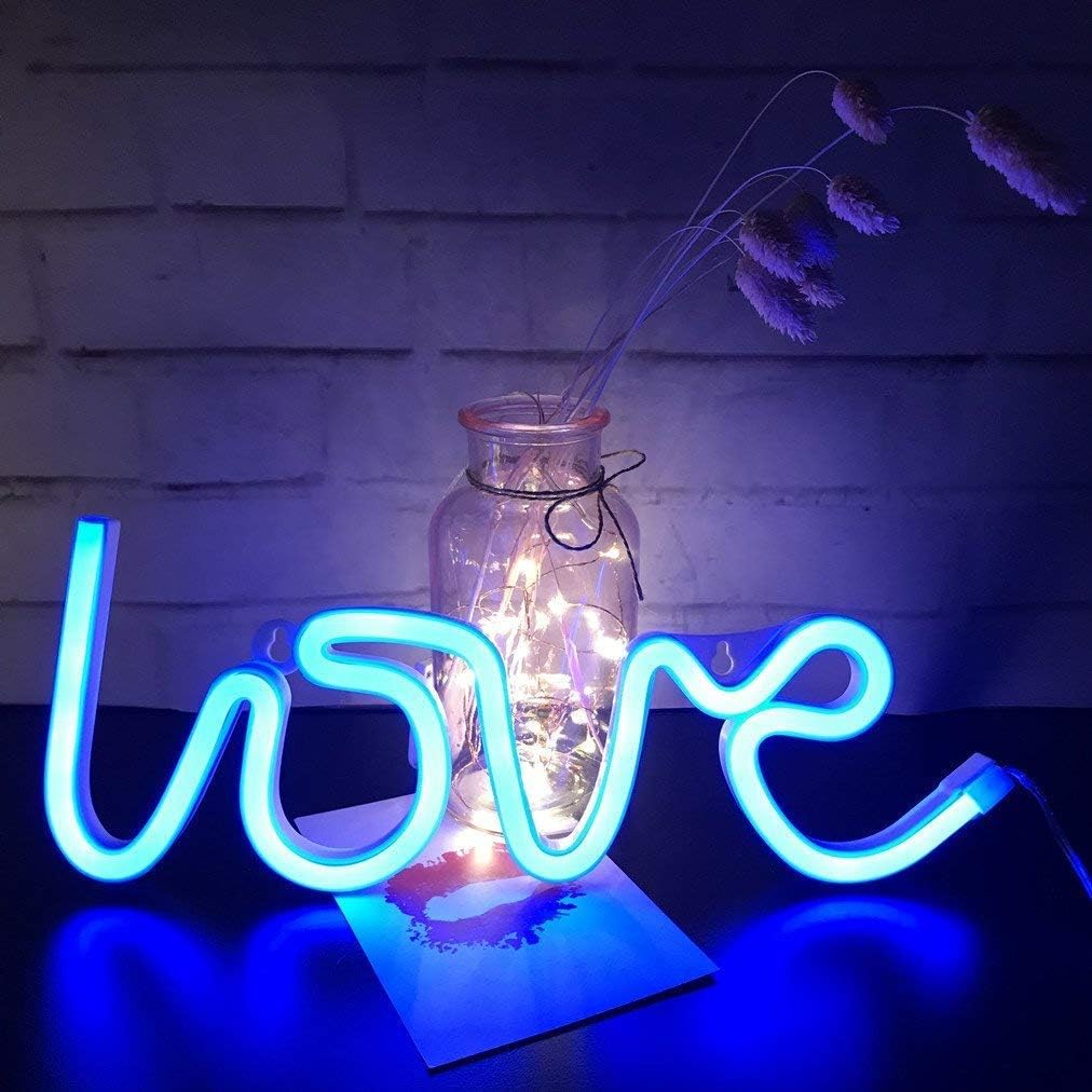 LED Neon Sign Night Light, Battery and USB Powered Signs Neon Lamp Decorative Neon Sign Wall Lamp (Love, Blue)