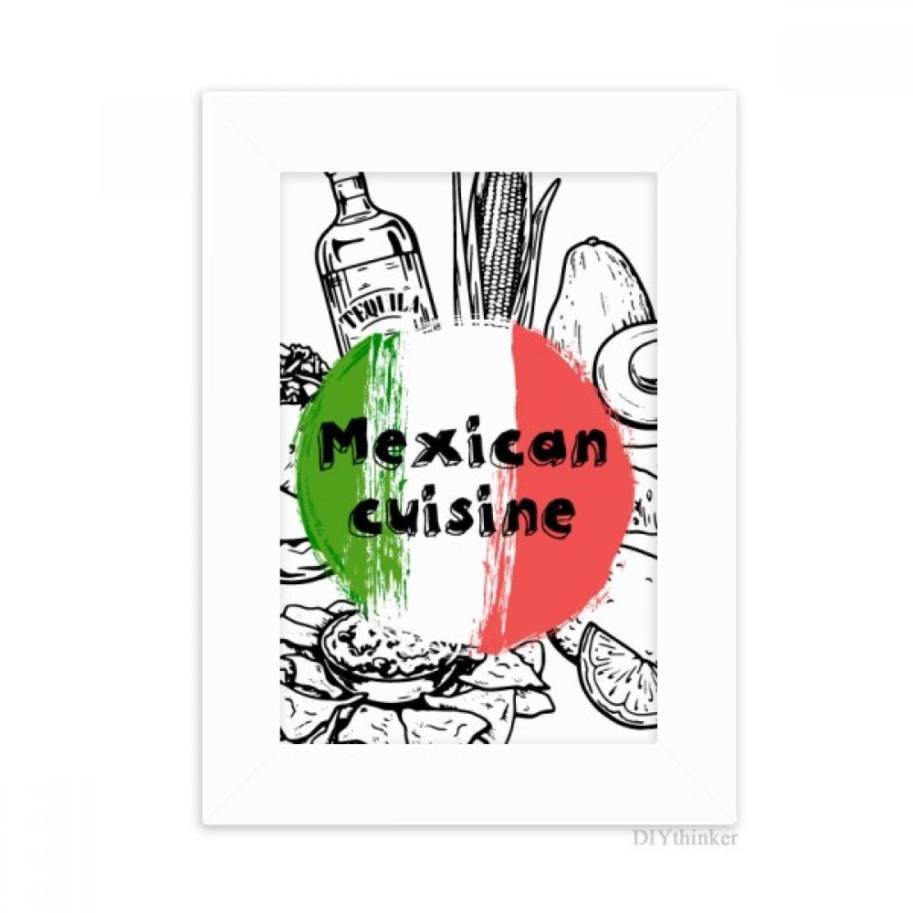 Cadre photo Mexique drapeau cactus sketch peinture art blanc bureau 5x7