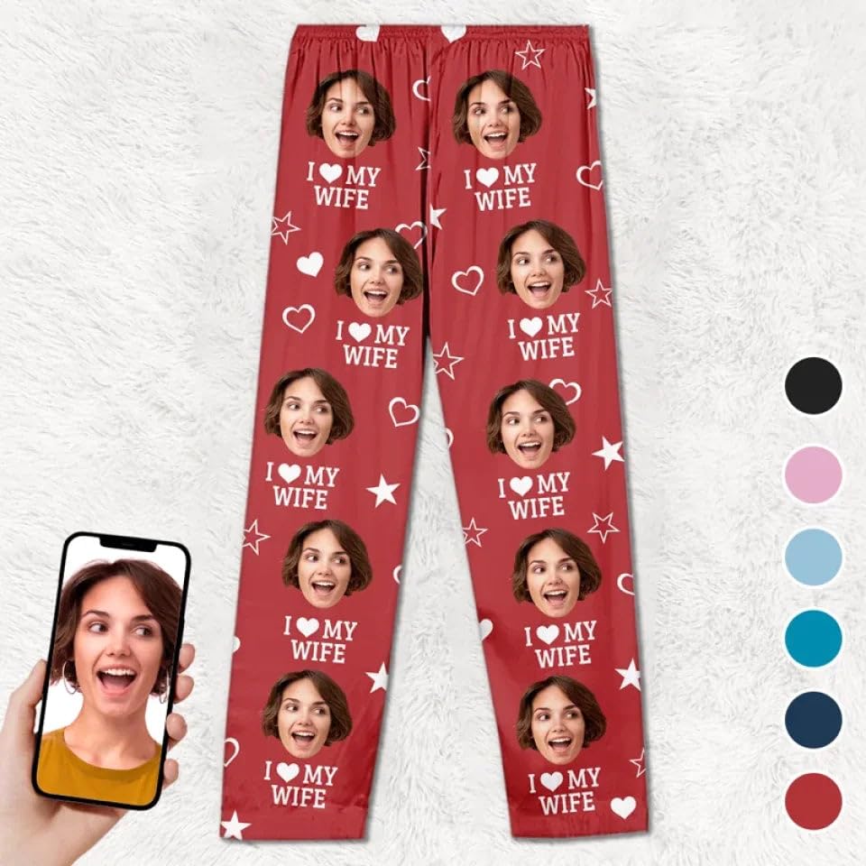 DOPTIKA Funny Face Custom Christmas Pajamas for Women, Men, Gifts for Couples, Pajama Bottoms, Personalized Long Pajamas Set2