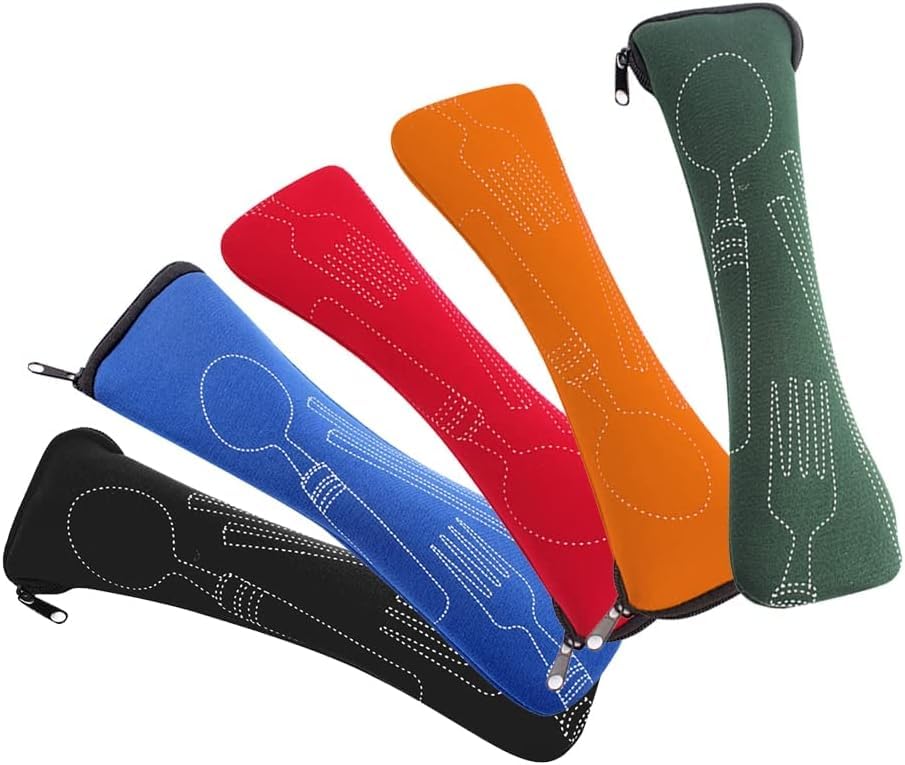 Black Portable Tableware Bag Outdoor Travel Camping Cutlery Pouch Storage Bag Flatware Tableware Dinnerware Carrying Case for Knife, Fork, Spoon, Tea Spoon, Chopsticks, Bottle Opener, Straws Flatware