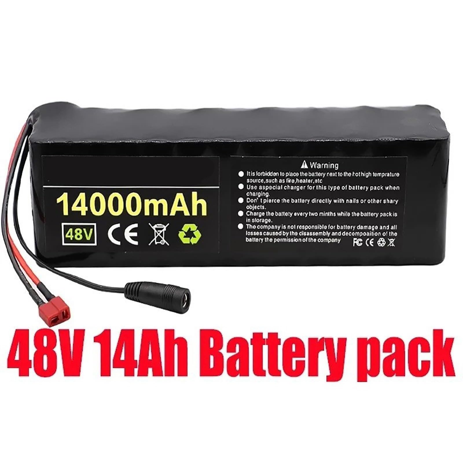 Batería de iones de litio de 48 V y 14 Ah, batería recargable de litio de 14000 mAh, batería de repuesto impermeable para patinete eléctrico con protección BMS y cargador. 48V 12Ah,T+DC