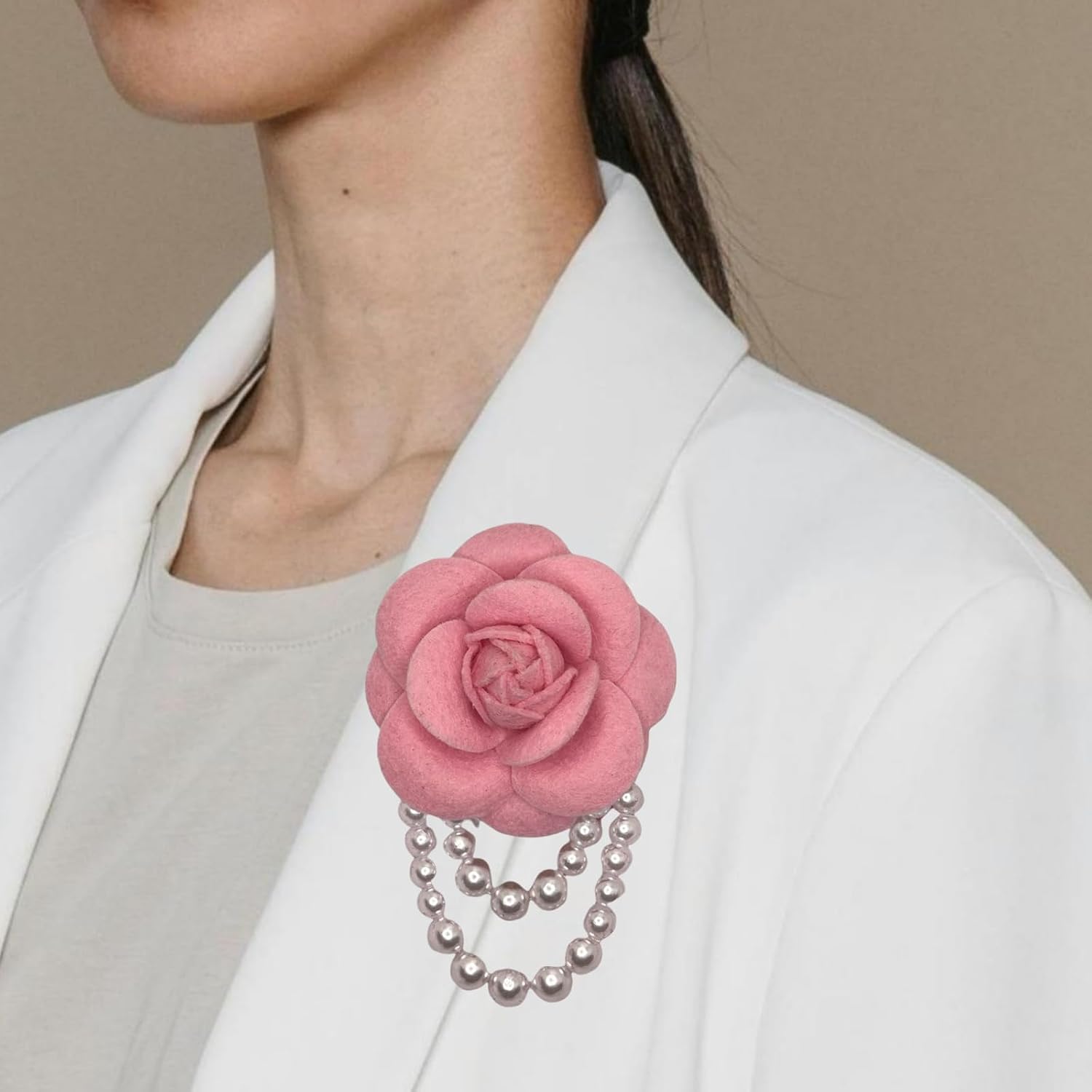 Vintage Camellia Brooch for Women,Statement Pearl Tassel Brooch Boho Multicolored Fabric Flower Brooches Laple Pins Dress Wedding Accessories