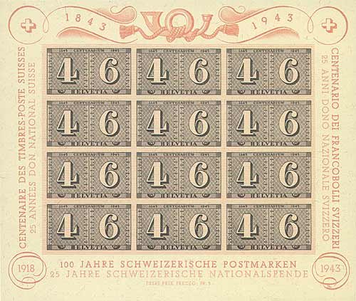Schweiz Block 9postfrisch 100 Jahre Briefmarken 1943 - Briefmarken f...