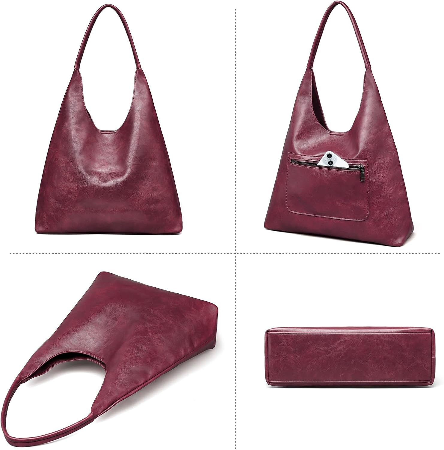 Hobo Bags for Women Retro Vegan Leather Slouchy Tote Shoulder Purses Handbag with A Small Purse - Image 3