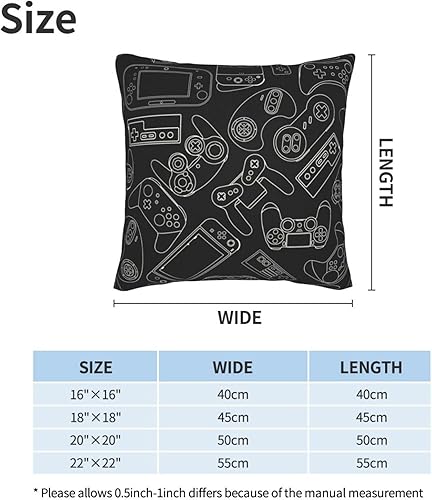 Miniatura 2 de Oplp Juego de 2 fundas de almohada cuadradas para control de videojuegos con fondo negro, para dormitorio, sofá, silla, decoración de 18 x 18