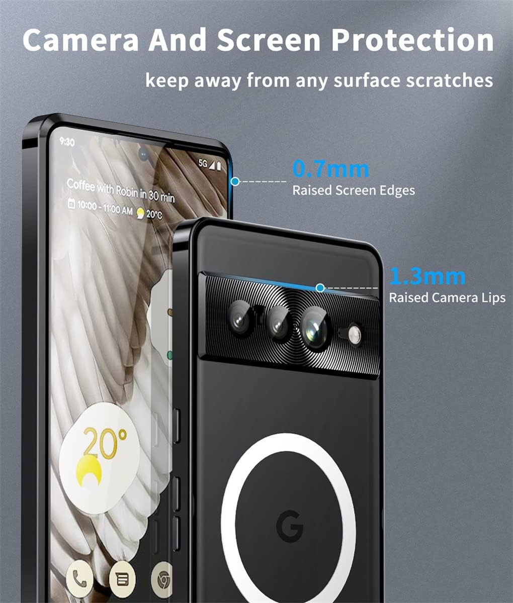 QUIETIP Magnetic Case Compatible with Google Pixel 7 Pro,Metal Frame with MagSafe Charger Lens Protection Shockproof Cover,Black