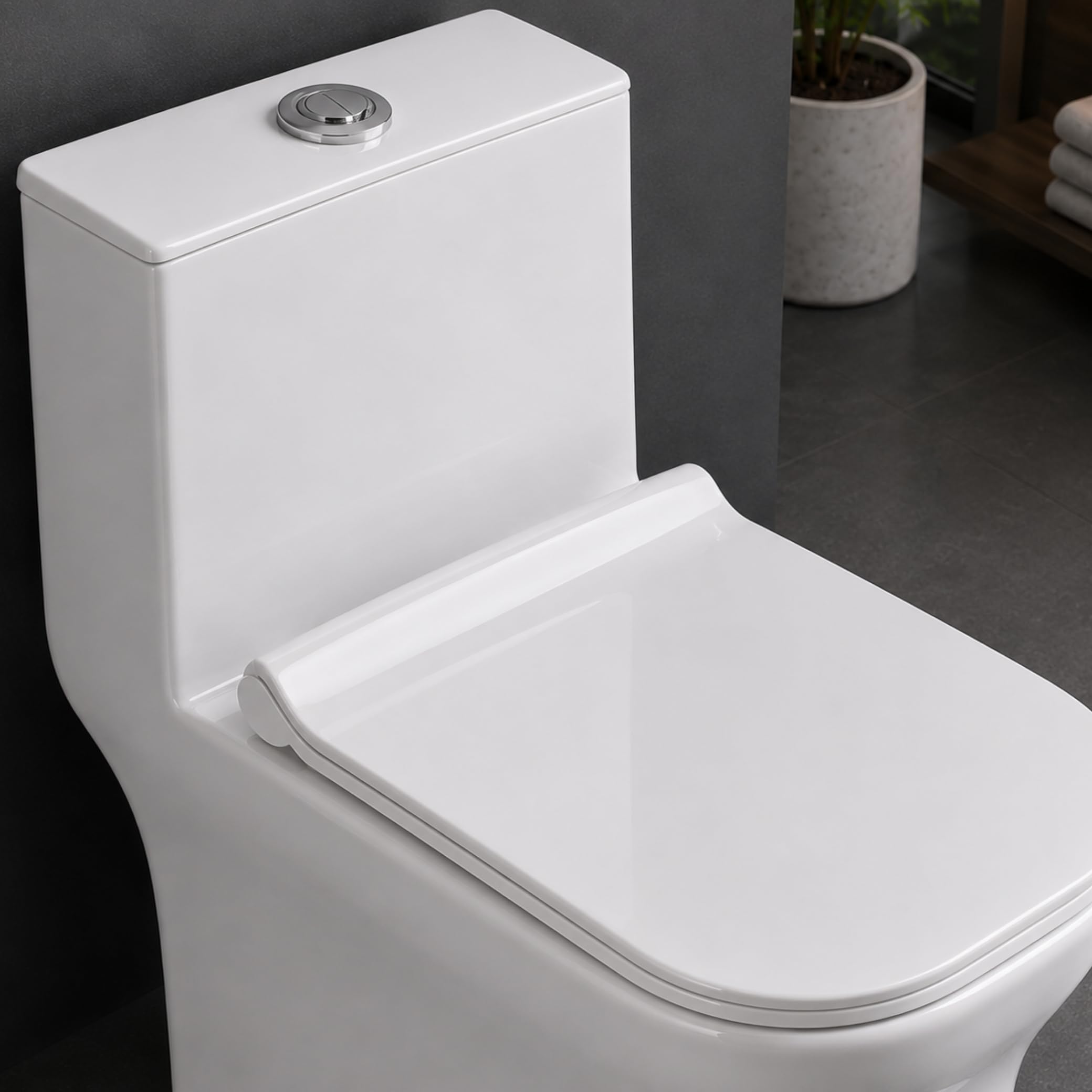 Hisre Premium Western Floor Mounted One Piece Water Closet Ceramic Western Toilet/Commode/European Commode Square With Soft Close Seat Cover For Lavatory, Toilets (SCOPE), photo 4 of 4