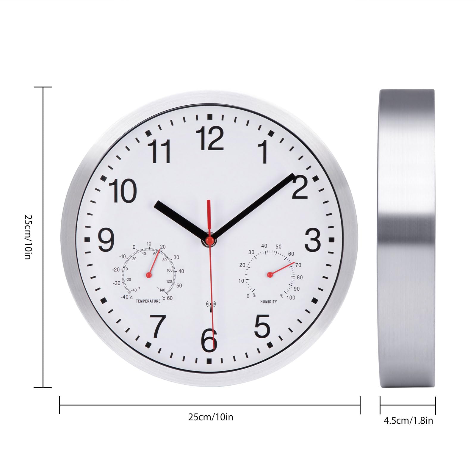 ACCSHINE Orologio da parete radiocontrollato da 25cm, senza ticchettio, silenzioso, funzionamento a batteria al quarzo, facile da leggere per camere, casa, cucina, camera da letto, ufficio, scuola