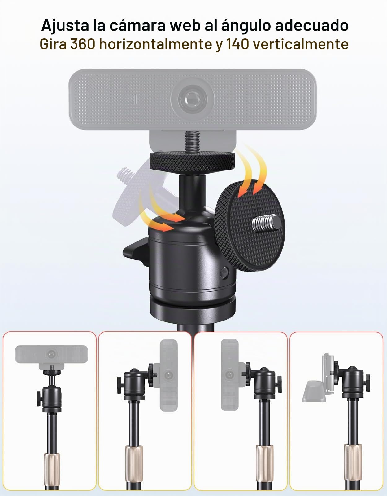Soporte de trípode para cámara Web para Escritorio de Altura Ajustable y Giratorio de 360° Compatible con Logitech Webcam C922 C930e C920S C920 C615 C960 y BRIO y Otros Dispositivos con Rosca de 1/4