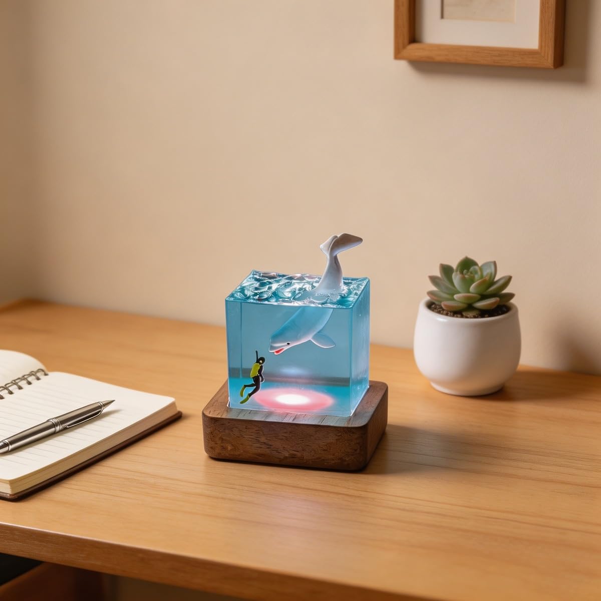 Lampada artigianale in resina, diorama squalo balena realistico, luce notturna decorazione marina, lampada da tavolo USB per camera e scrivania(B,With base 5cm/2.0in)