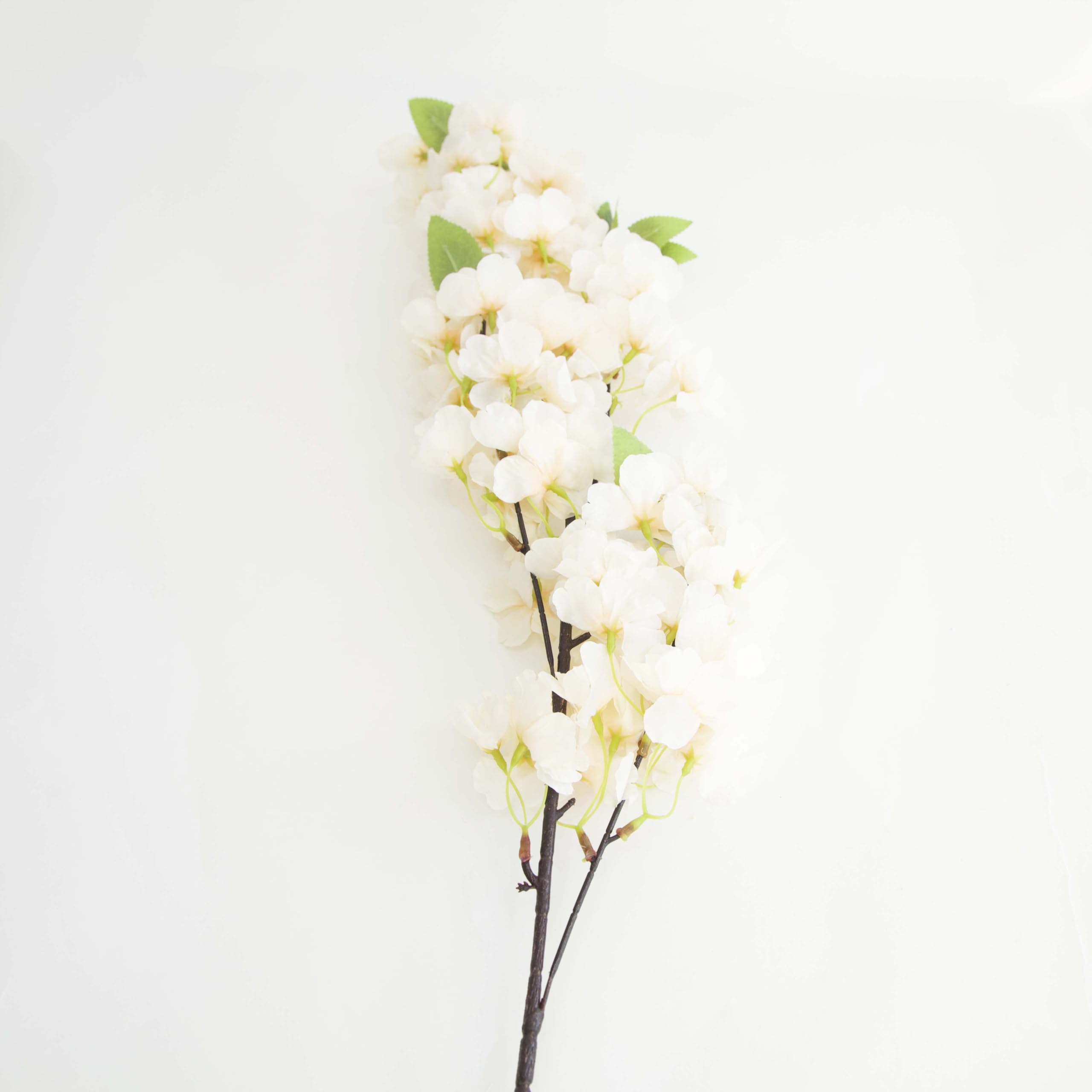 Decor Essentials Cream Artificial Cherry Blossom Stem, 98Cm, White Blossoms, Decorative Floral Branch (Cream)