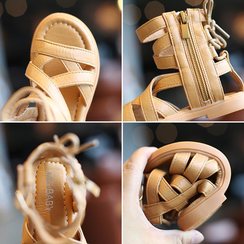 BININBOX Toddler Little Girls Gladiator Sandals Side Zipper Bowknot Open Toe Strappy Sandals Fashion Summer Boots