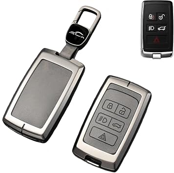 Grey Car Key Cover Compatible with Land Rover 2018-2023 Range Rover Sport Evoque Velar Discovery Vogue Jaguar E, I-PACE Discovery 5 Button Car Key Protector Case