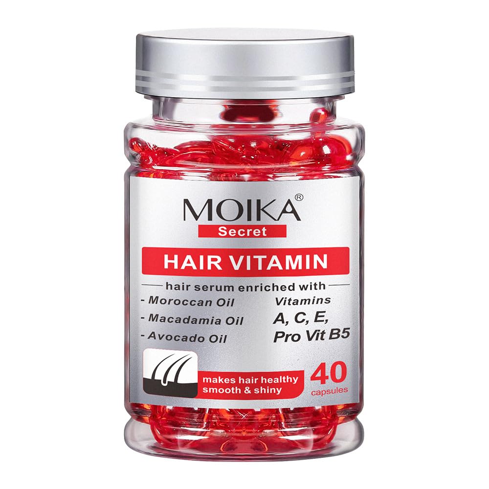 Hair Vitamin Capsules, 40 Count, with Moroccan, Macadamia, Avocado Oils, Vitamins A, C, E, Pro VIT B5