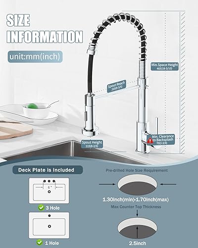 Miniatura 6 de Grifo de cocina, grifos de fregadero de cocina comercial con rociador extraíble, grifos de acero inoxidable para fregaderos de cocina, cabezal