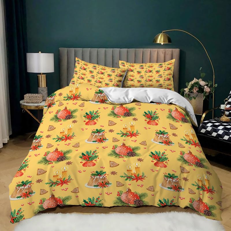 Housse de couette 90x190 Noël jaune en microfibre pour lit enfant 1 personne