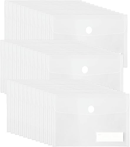 36 carpetas pequeñas de plástico A5 con bolsillos, sobres de polietileno transparente, cierre de aro, bolsa para lápices para dinero, dinero, cupón,