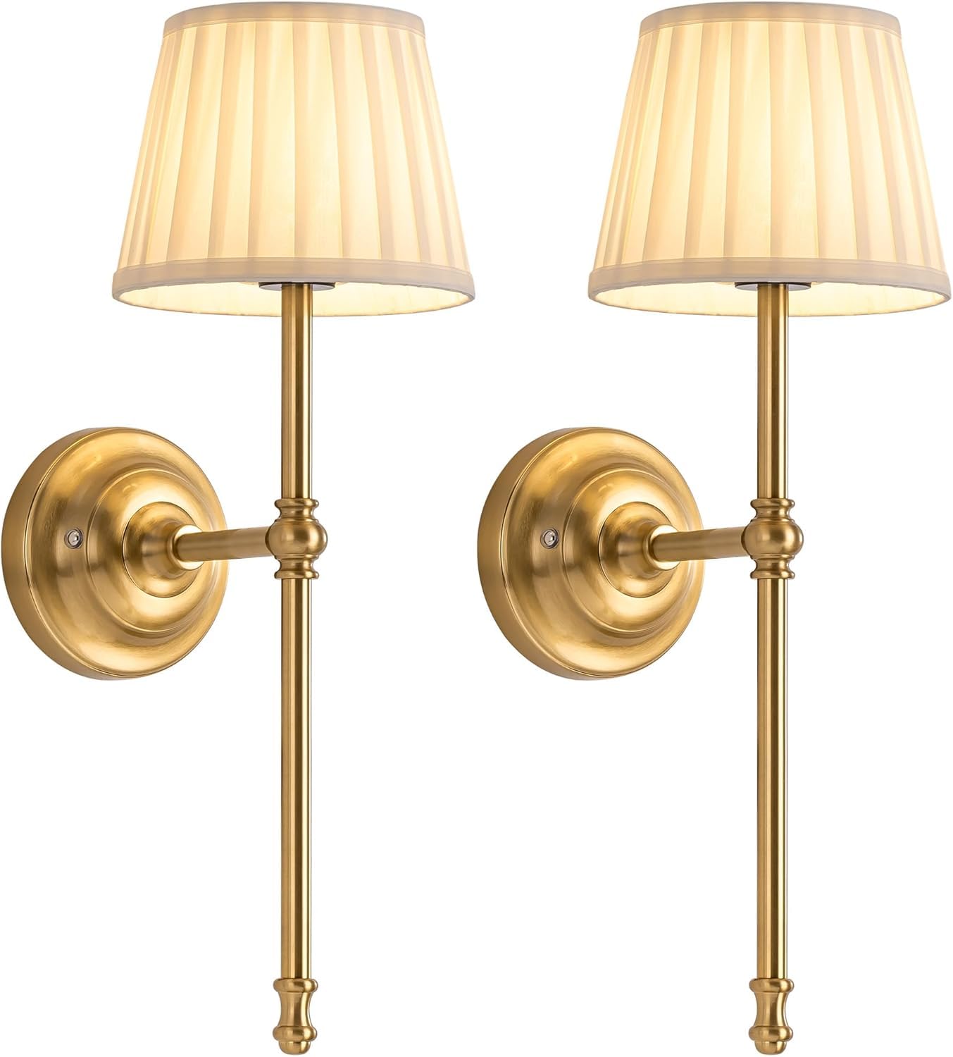 HELCEKOU Battery Operated Wall Lights Set of 2, Cordless LED Fabric Sconces, 5200mAh Rechargeable, Dimmable with Touch & Remote Control, Wireless Lamp for Hallway, Bedroom Living Room (Gold)